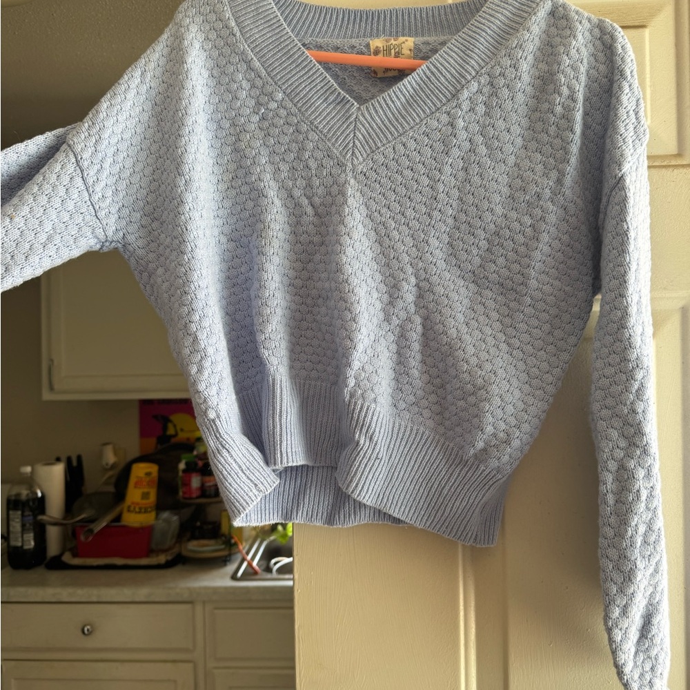 Hippie Rose Sky Blue V-Neck Sweater